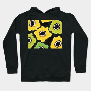 The Sunny flowerpower pattern in 1970-style, orange, black, yellow and white Hoodie